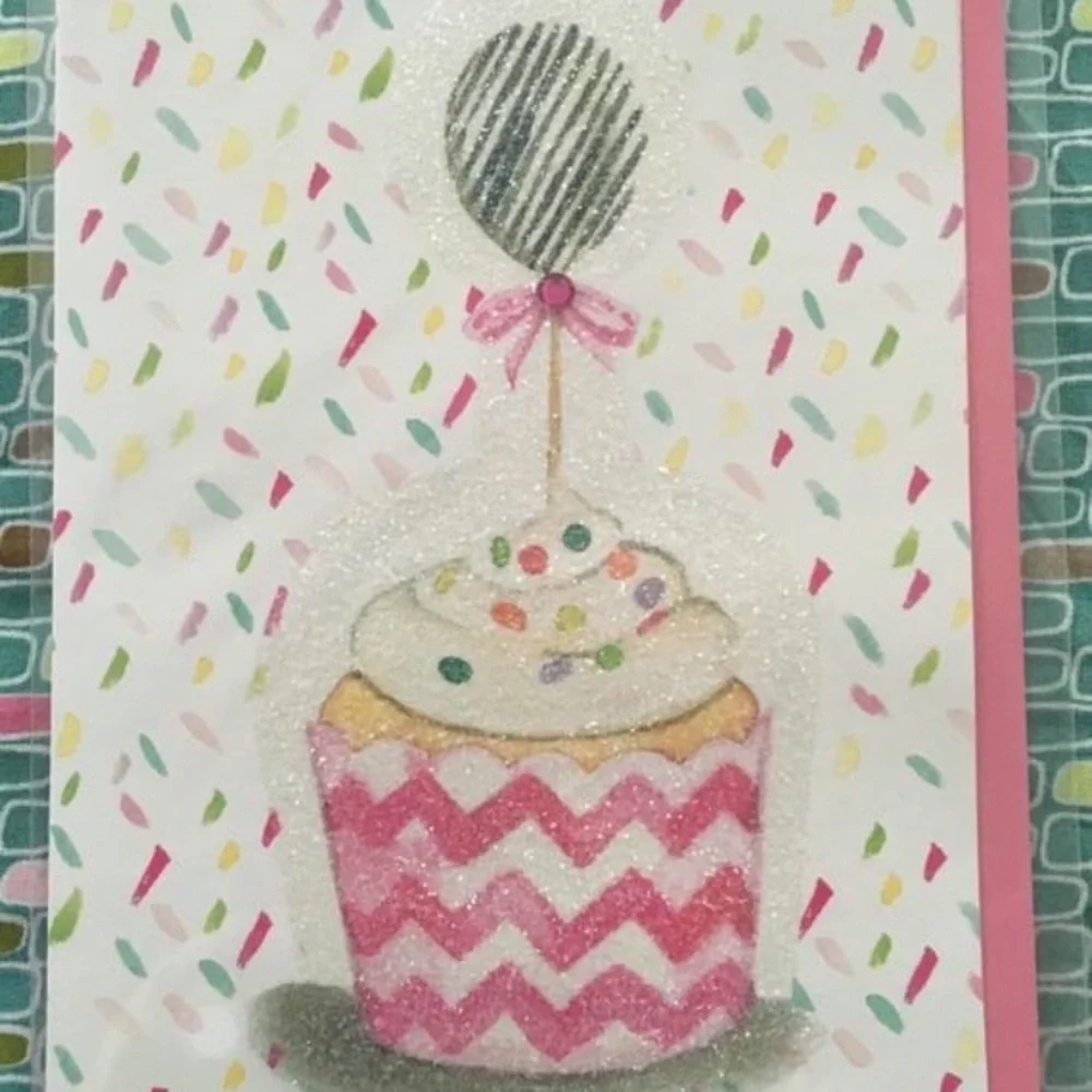 3 Greeting Cards Handmade Blank Envelopes Glitter Balloons Ribbon Cupcake Arrows
